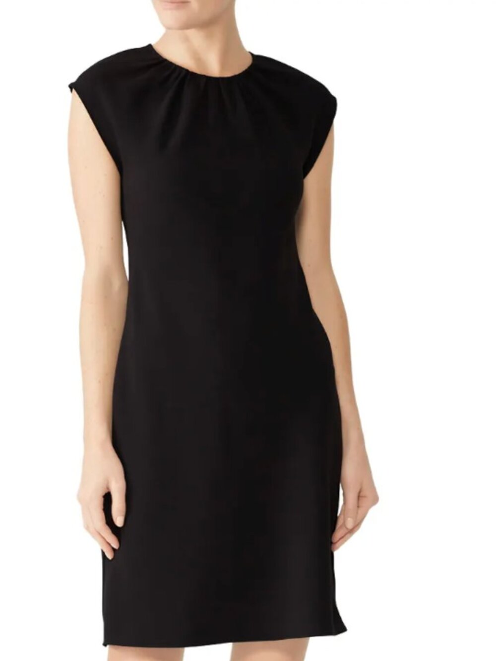 Theory Crew Neck Cap Sleeve Sheath Dress Black